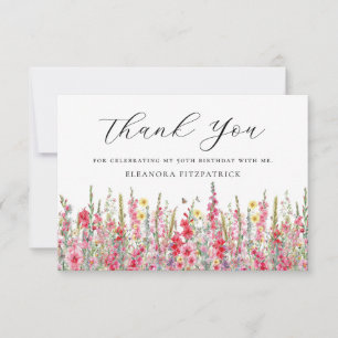 50th Birthday Pink August Birth Flower Flat Thank You Card