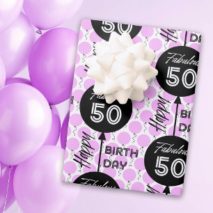 50th Birthday Pink Balloons Wrapping Paper Sheet