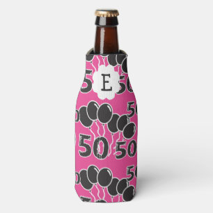 50th Birthday PINK BLACK Monogrammed Personalised Bottle Cooler