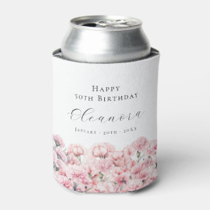 50th Birthday Pink Carnation January Birth Flower Can Cooler
