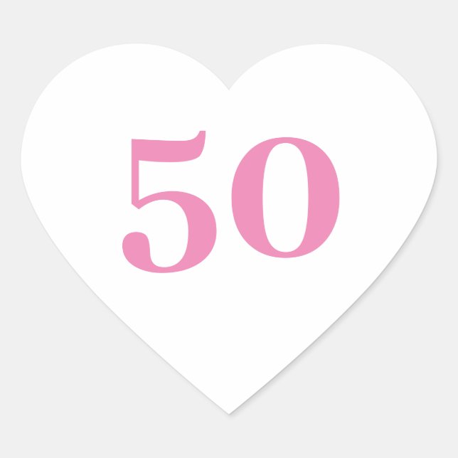 50th Birthday Pink Custom Age Number Fifty Trendy Heart Sticker (Front)