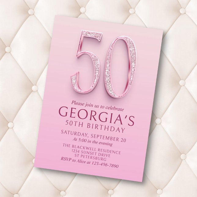 50th Birthday Pink Diamonds Invitation (Creator Uploaded)