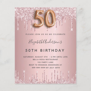 50th Birthday pink dusty rose drips invitation