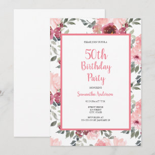 50th Birthday Pink Floral  Invitation