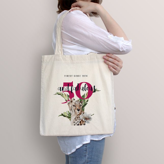 50th Birthday Pink Funny Wild Jungle Leopard Tote Bag (Creator Uploaded)