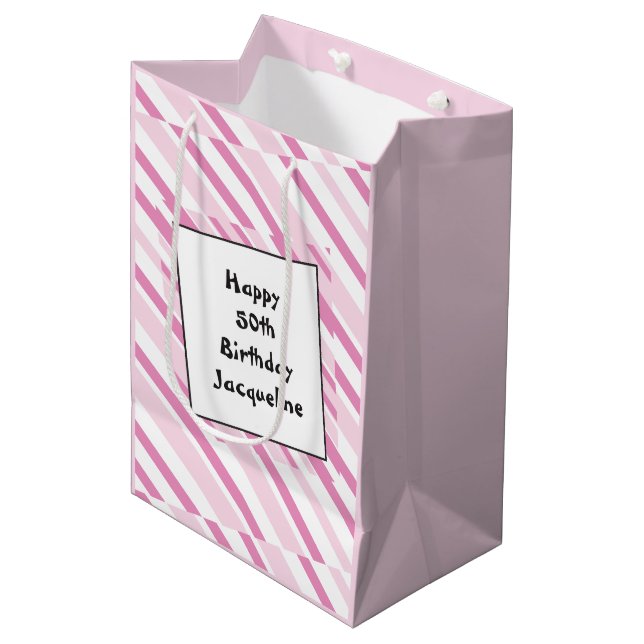 50th Birthday pink Gift Bag (Front Angled)