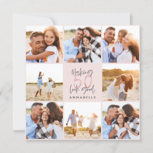 50th birthday pink girly glitter photo collage