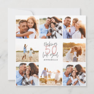 50th birthday pink girly glitter photo collage