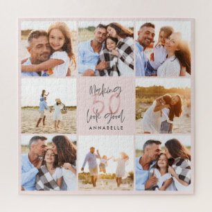 50th birthday pink girly glitter photo collage  jigsaw puzzle