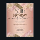 50th Birthday Pink Glitter Party Budget Invitation<br><div class="desc">Faux pink glitter paint stripe. All text is adjustable and easy to change for your own party needs. Great elegant 50th birthday template design.</div>