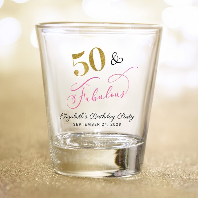 50th Birthday Pink Gold Party Favour Shot Glass (Creator Uploaded)