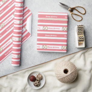 50th birthday pink gold women wrapping paper