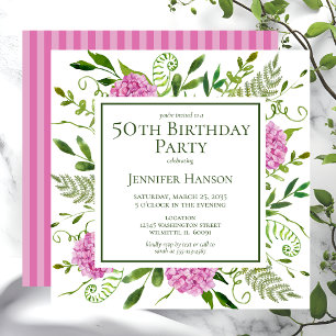 50th Birthday Pink Hydrangeas Invitation