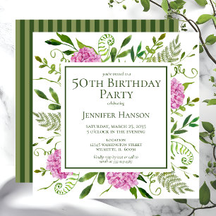 50th Birthday Pink Hydrangeas Invitation