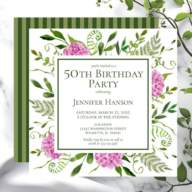 50th Birthday Pink Hydrangeas Invitation (Creator Uploaded)