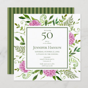 50th Birthday Pink Hydrangeas Invitation