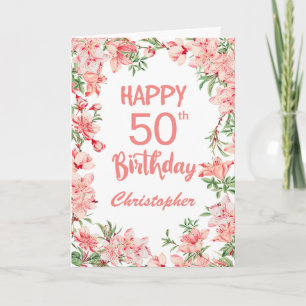 50th Birthday Pink Peach Peonies Watercolor Floral Card