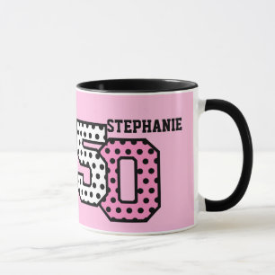 50th Birthday PINK POLKA DOTS Custom Name V04C Mug