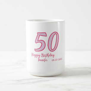 50th birthday pink purple bold name simple minimal coffee mug