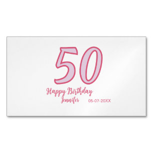 50th birthday pink purple bold name simple minimal Magnetic business card