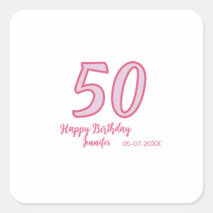50th birthday pink purple bold name simple minimal square sticker