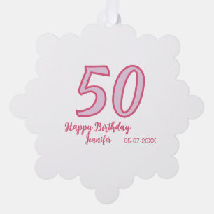 50th birthday pink purple bold name simple minimal tree decoration card