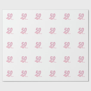 50th birthday pink purple bold name simple minimal wrapping paper