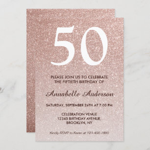 50th Birthday Pink Rose Gold Glitter Sparkle Ombre Invitation