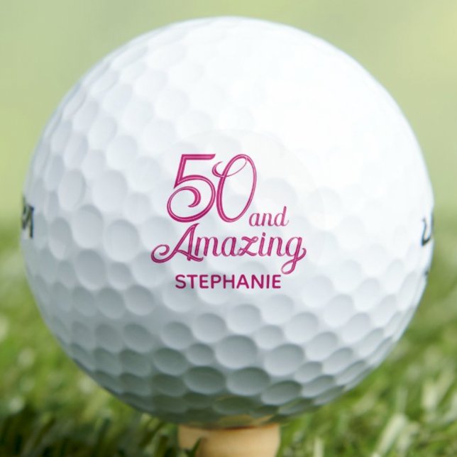50th Birthday Pink Script Amazing Custom Golf Balls (Creator Uploaded)