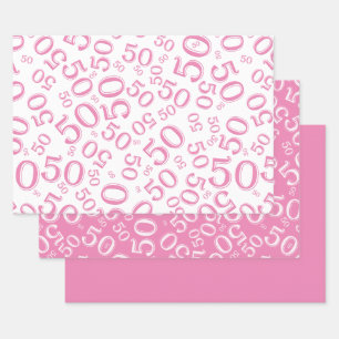 50th Birthday Pink & White Random Number Pattern Wrapping Paper Sheet