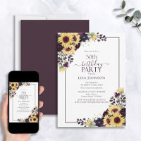 50th Birthday Plum Purple Sunflower Watercolor