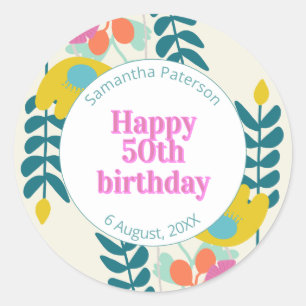 50th birthday pretty colourful floral modern classic round sticker