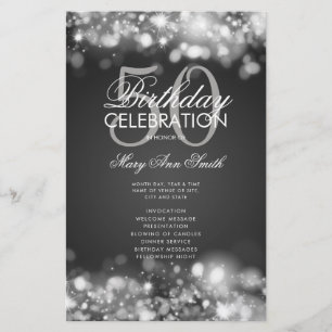 50th Birthday Program Glam Lights Menu Silver 