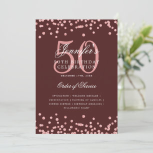 50th Birthday Program Menu Rose Gold Burgundy 