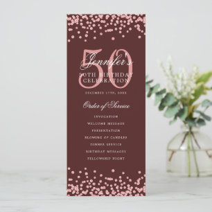 50th Birthday Program Menu Rose Gold Burgundy 