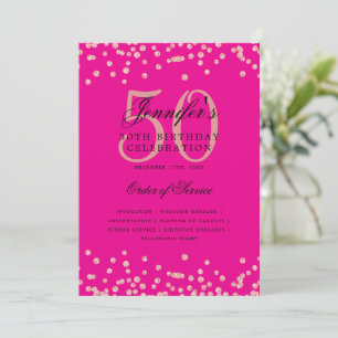 50th Birthday Program Menu Rose Gold Hot Pink
