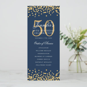 50th Birthday Program Menu Thank U Gold Navy Blue