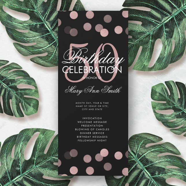 50th Birthday Program Rose Gold Confetti w/ Menu (Creator Uploaded)