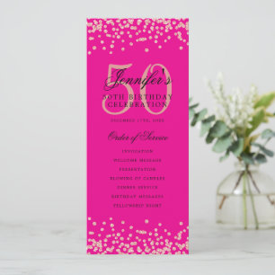 50th Birthday Program Rose Gold Menu Hot Pink 