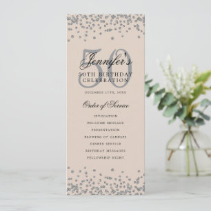 50th Birthday Program Silver Confetti Champagne