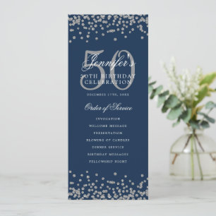 50th Birthday Program Silver Navy Blue Confetti