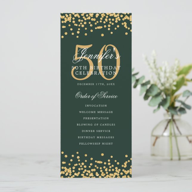 50th Birthday Program Thank U Gold Green (Standing Front)
