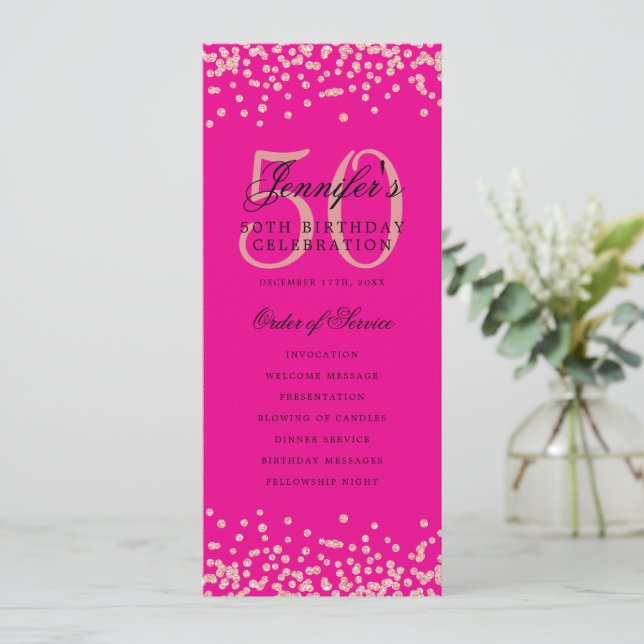 50th Birthday Program Thank U Rose Gold Hot Pink (Standing Front)