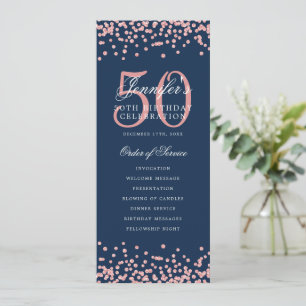 50th Birthday Program Thank U Rose Gold Navy Blue