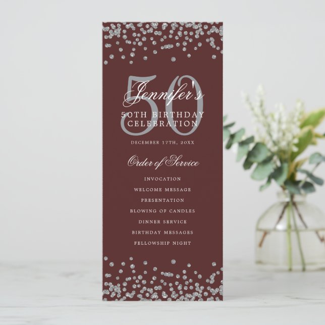 50th Birthday Program Thank U Silver Burgundy (Standing Front)