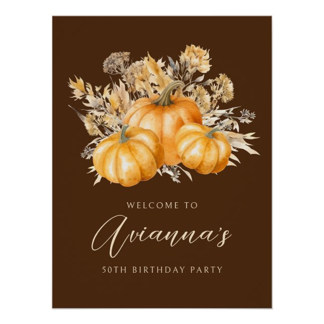 50th Birthday Pumpkin Rustic Fall Welcome Sign (Front)