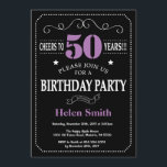 50th Birthday Purple and Black Chalkboard Invitation<br><div class="desc">50th Birthday Invitation Purple and Black Typography. Chalkboard. Black and White Background. Adult Birthday. Male Men or Women Birthday. Kids Boy or Girl Lady Teen Teenage Bday Invite. 13th 15th 16th 18th 20th 21st 30th 40th 50th 60th 70th 80th 90th 100th. Any Age. For further customisation, please click the "Customise...</div>