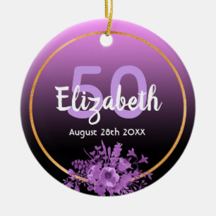 50th birthday purple and black gradient with gold ceramic ornament