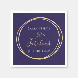 50th Birthday Purple and Gold Birthday Party Napkin