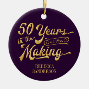 50th Birthday Purple and Gold Photo Keepsake Ceramic Ornament